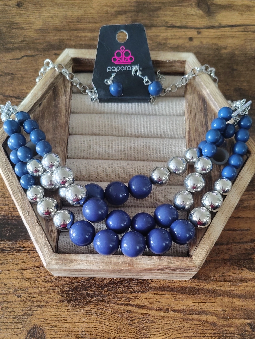 paparazzi Royal Blue and Silver Multi-Strand Beaded Necklace with Earrings